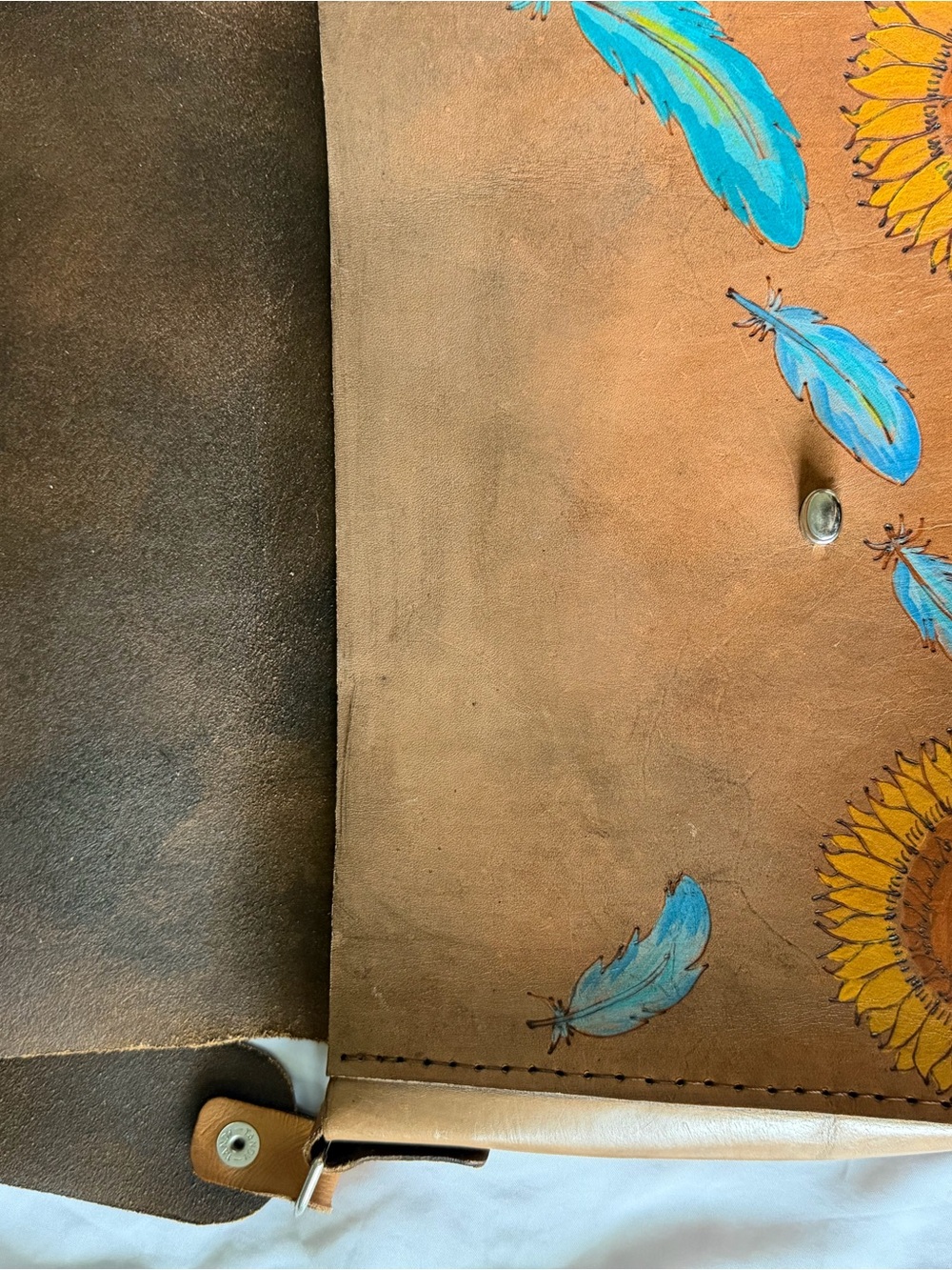 Moxie and Oliver Leather Crossbody Bag with Turquoise Bird & Sunflowers - Picture 4 of 16